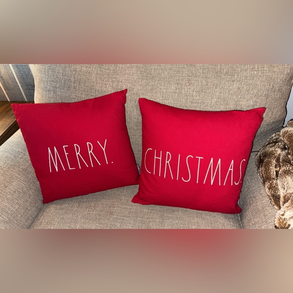 Rae Dunn Christmas/Holiday MERRY CHRISTMAS red throw pillows SET OF 2